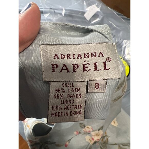 Adrianna Papell Linen Blend Dress 8 Floral V-Neck Resort Coastal Resort Summer - Picture 5 of 9